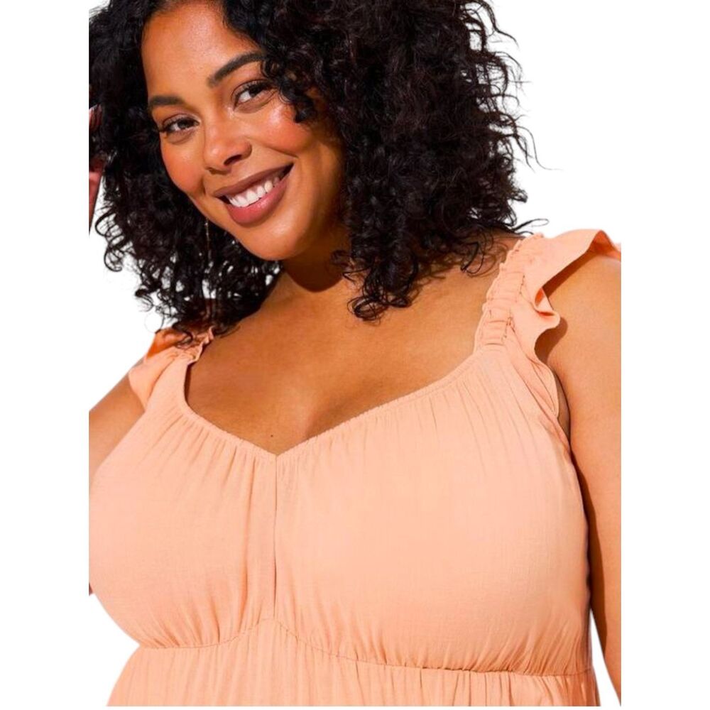 Torrid Peach Maxi Dress Size 1 Ruffle Strap Tiered Empire Waist Pockets NWT - Picture 5 of 15